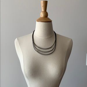 Modern three-tiered silver necklace